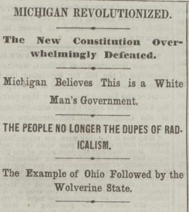 Resistance, Northern-style: The Detroit Free Press headlines, April 7, 1868, after the defeat of equal suffrage